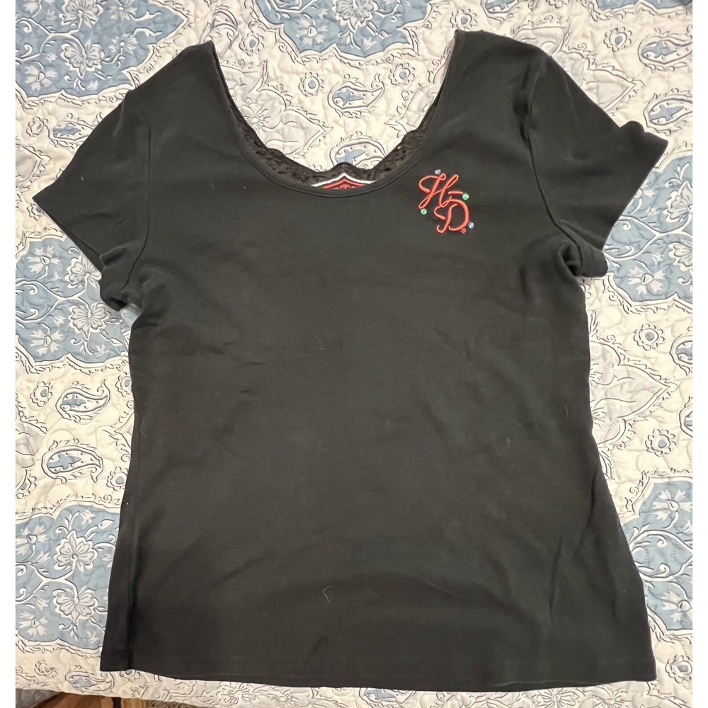 Harley-Davidson Top Black Butterfly Rhinestones Women's Size XL EUC Dallas, TX